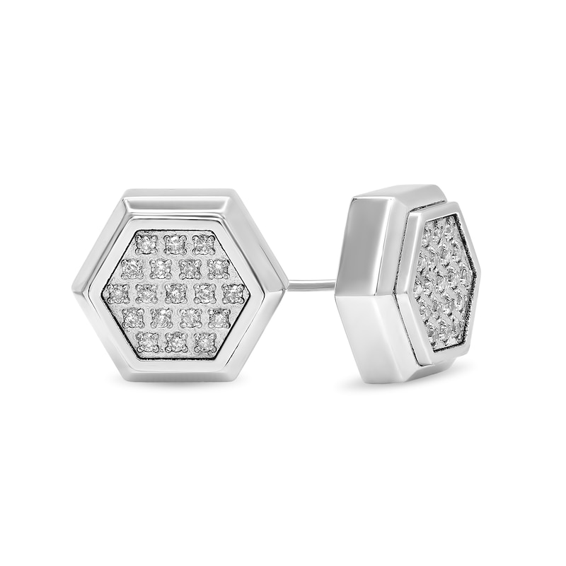 Men's 0.19 CT. T.W. Hexagon Multi-Diamond Layered Stud Earrings in Stainless Steel|Peoples Jewellers