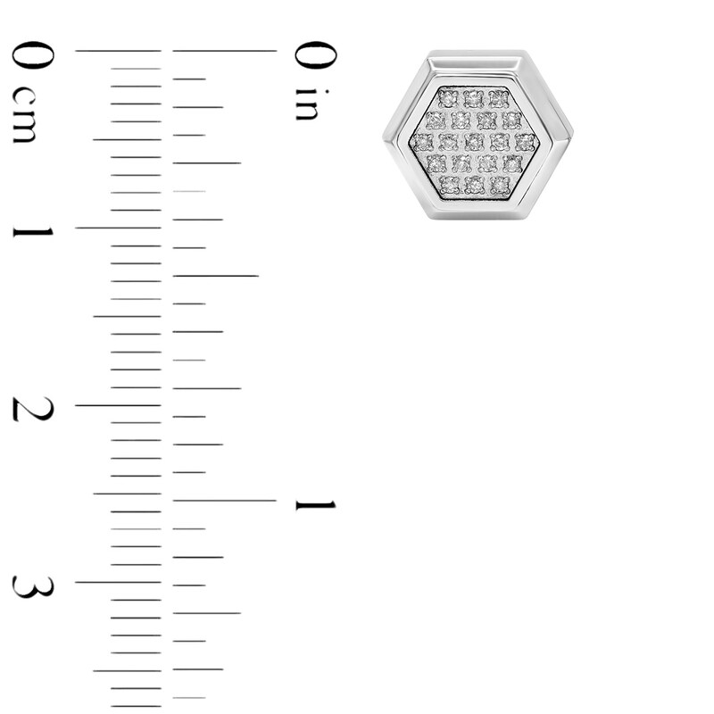 Main Image 2 of Men's 0.19 CT. T.W. Hexagon Multi-Diamond Layered Stud Earrings in Stainless Steel