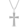 Thumbnail Image 1 of Men's 0.04 CT. T.W. Diamond Multi-Finish Bevelled Edge Cross Pendant in Stainless Steel - 24"