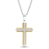 Thumbnail Image 1 of Men's Diamond Accent Multi-Finish Slope-Ends Layered Industrial Cross Pendant in Stainless Steel and Yellow IP - 24"
