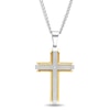 Thumbnail Image 0 of Men's Diamond Accent Multi-Finish Slope-Ends Layered Industrial Cross Pendant in Stainless Steel and Yellow IP - 24"