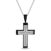 Thumbnail Image 0 of Men's Diamond Accent Grooved Multi-Finish Slope-Ends Layered Cross Pendant in Stainless Steel and Black IP - 24"