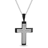 Thumbnail Image 1 of Men's Diamond Accent Grooved Multi-Finish Slope-Ends Layered Cross Pendant in Stainless Steel and Black IP - 24"