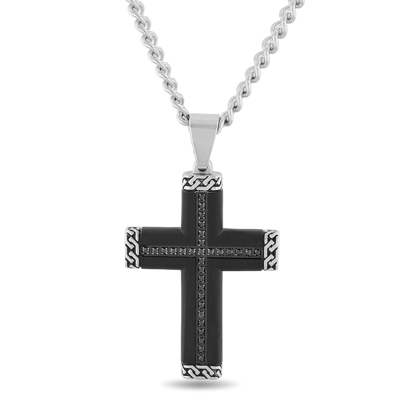 Men's 0.26 CT. T.W. Black Enhanced Diamond Chain Link-Ends Cross Pendant in Stainless Steel and Black IP - 24"|Peoples Jewellers