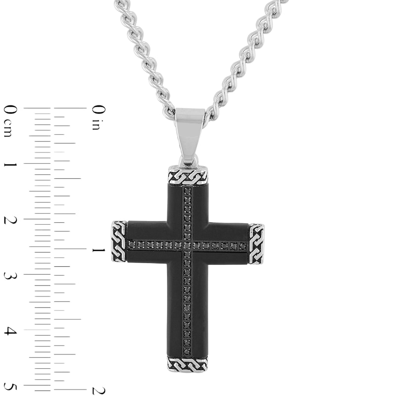 Main Image 2 of Men's 0.26 CT. T.W. Black Enhanced Diamond Chain Link-Ends Cross Pendant in Stainless Steel and Black IP - 24"