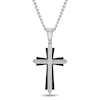 Thumbnail Image 1 of Men's 0.32 CT. T.W. Diamond Knife Edge Layered Gothic-Style Cross Pendant in Stainless Steel and Black IP - 24"