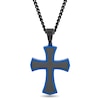 Thumbnail Image 1 of Men's Multi-Finish Inlay Point-Ends Gothic-Style Cross Pendant in Stainless Steel with Black and Blue IP - 24"