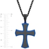 Thumbnail Image 2 of Men's Multi-Finish Inlay Point-Ends Gothic-Style Cross Pendant in Stainless Steel with Black and Blue IP - 24"