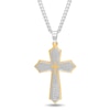 Thumbnail Image 1 of Men's Multi-Finish Point-Ends Lord's Prayer Layered Cross Pendant in Stainless Steel and Yellow IP - 24"