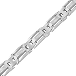 Men's 0.15 CT. T.W. Diamond Multi-Finish Triple Row Solid Link Bracelet in Stainless Steel - 8.5&quot;