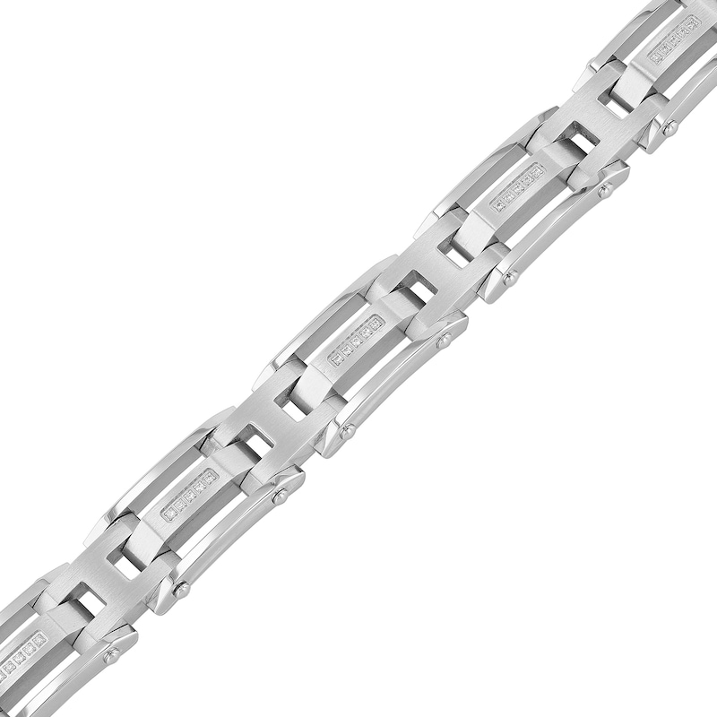 Men's 0.15 CT. T.W. Diamond Multi-Finish Triple Row Link Bracelet in Stainless Steel - 8.5"|Peoples Jewellers