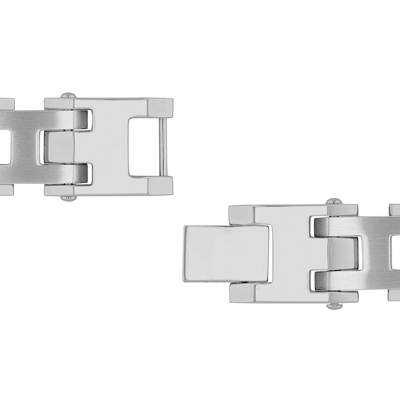 Main Image 2 of Men's 0.15 CT. T.W. Diamond Multi-Finish Triple Row Link Bracelet in Stainless Steel - 8.5"
