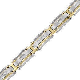 Men's 0.15 CT. T.W. Diamond Multi-Finish Triple Row Industrial Link Bracelet in Stainless Steel and Yellow IP - 8.5&quot;