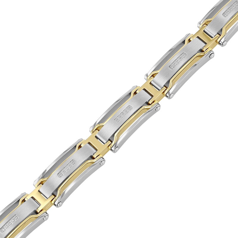 Men's 0.15 CT. T.W. Diamond Multi-Finish Triple Row Industrial Link Bracelet in Stainless Steel and Yellow IP - 8.5"