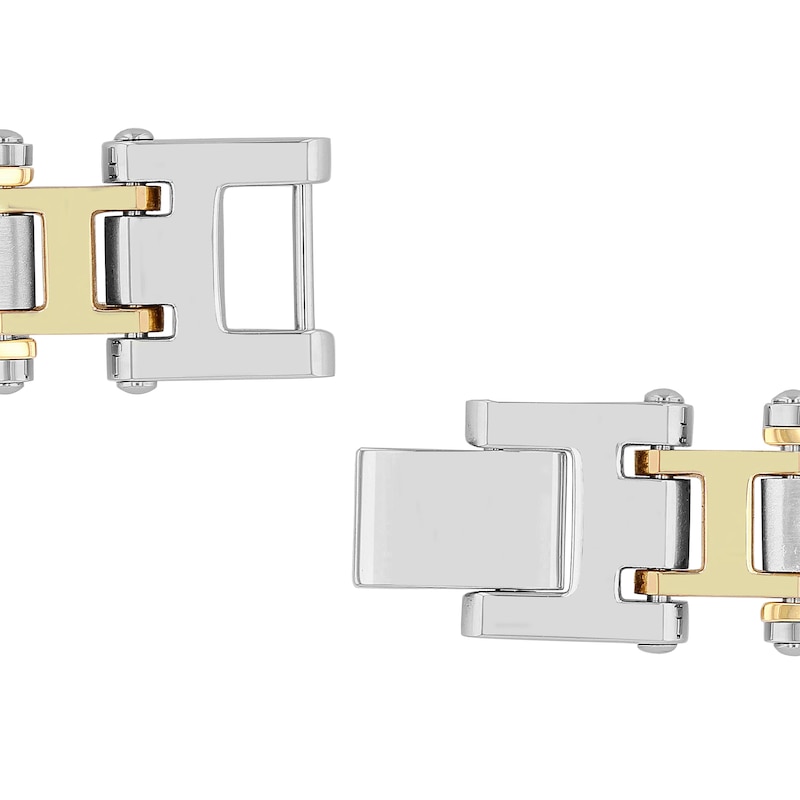 Main Image 2 of Men's 0.15 CT. T.W. Diamond Multi-Finish Triple Row Industrial Link Bracelet in Stainless Steel and Yellow IP - 8.5"