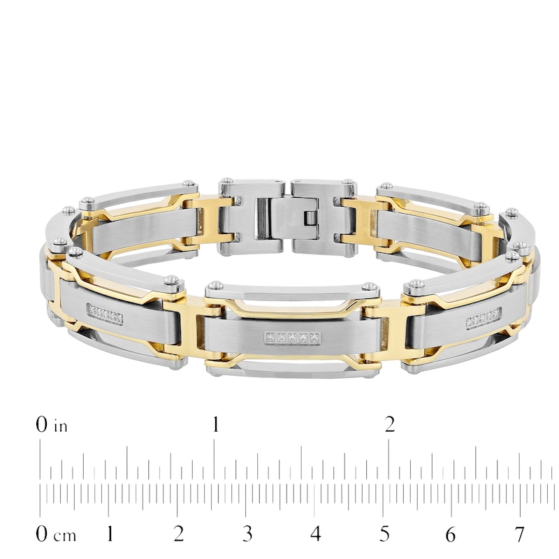 Men's 0.15 CT. T.W. Diamond Multi-Finish Triple Row Industrial Link Bracelet in Stainless Steel and Yellow IP - 8.5"