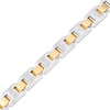 Men's 0.10 CT. T.W. Diamond Multi-Finish Stepped Edge Solid Link Bracelet in Stainless Steel and Yellow IP - 8.5"
