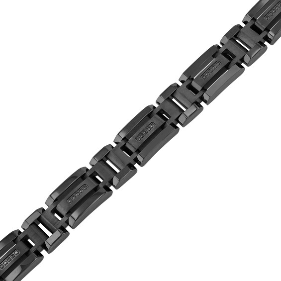 Men's 0.15 CT. T.W. Black Enhanced Diamond Triple Row Link Bracelet in Stainless Steel with Black IP - 8.75"