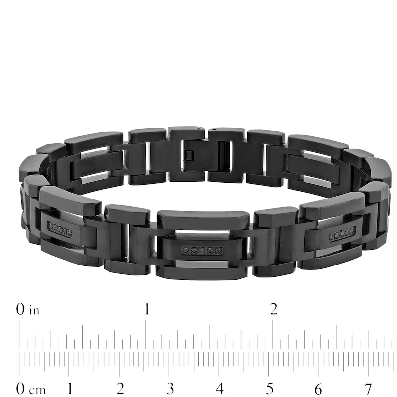 Main Image 3 of Men's 0.15 CT. T.W. Black Enhanced Diamond Triple Row Link Bracelet in Stainless Steel with Black IP - 8.75"