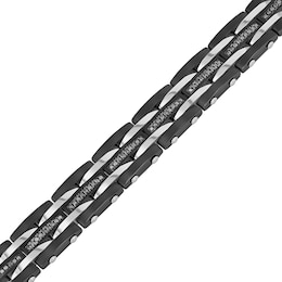 Men's 0.99 CT. T.W. Black Enhanced Diamond Alternating Multi-Row Link Bracelet in Stainless Steel and Black IP - 8.5&quot;