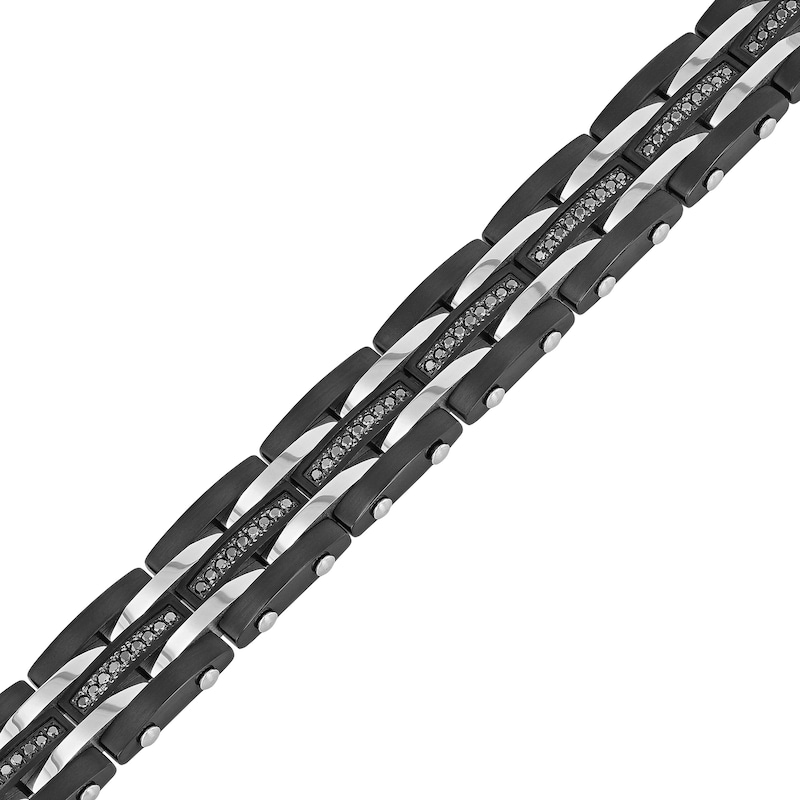 Main Image 1 of Men's 0.99 CT. T.W. Black Enhanced Diamond Alternating Multi-Row Link Bracelet in Stainless Steel and Black IP - 8.5"