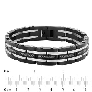 Men's 0.99 CT. T.W. Black Enhanced Diamond Alternating Multi-Row Link Bracelet in Stainless Steel and Black IP - 8.5"