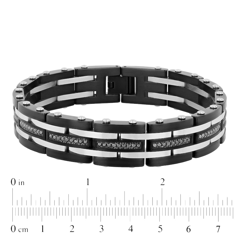 Main Image 3 of Men's 0.99 CT. T.W. Black Enhanced Diamond Alternating Multi-Row Link Bracelet in Stainless Steel and Black IP - 8.5"