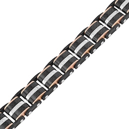 Men's 0.31 CT. T.W. Diamond Riveted Multi-Row Solid Link Bracelet in Stainless Steel with Black and Rose IP - 8.5&quot;