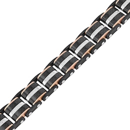 0.31 CT. T.W. Diamond Riveted Multi-Row Link Bracelet in Stainless Steel with Black and Rose IP - 8.5"