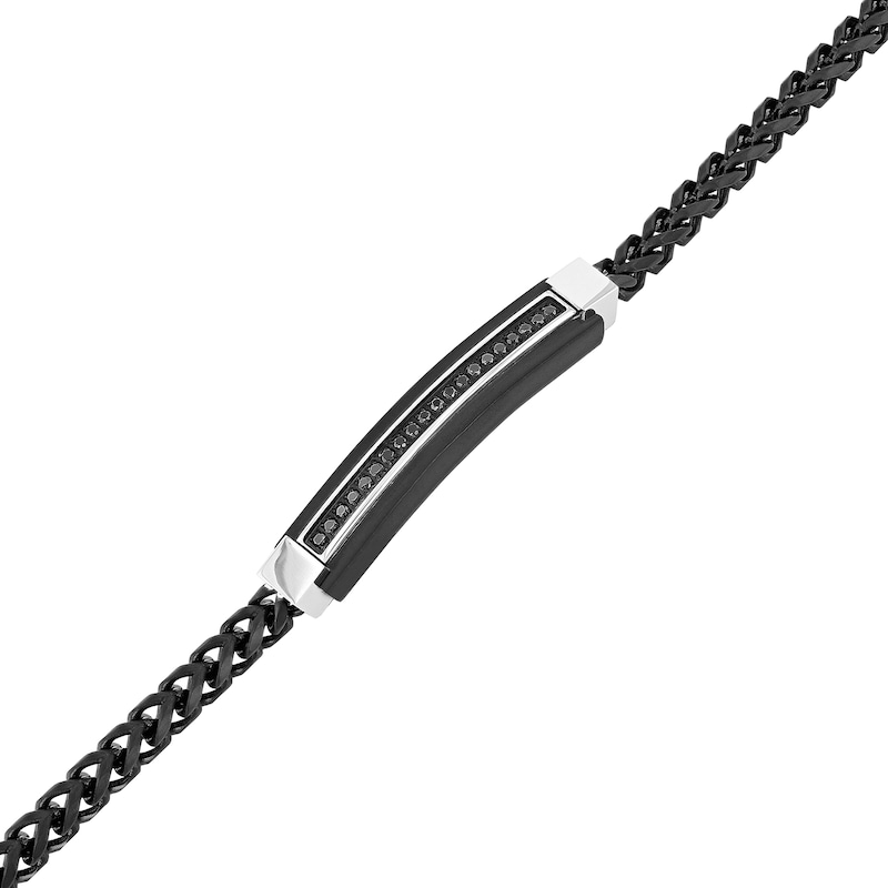 Main Image 1 of Men's 0.19 CT. T.W. Black Enhanced Diamond Multi-Finish Border ID Bracelet in Stainless Steel and Black IP - 8.5"