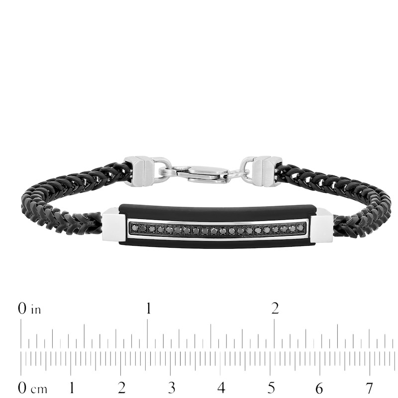 Main Image 3 of Men's 0.19 CT. T.W. Black Enhanced Diamond Multi-Finish Border ID Bracelet in Stainless Steel and Black IP - 8.5"