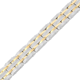 Men's 0.49 CT. T.W. Diamond Alternating Multi-Row Solid Link Bracelet in Stainless Steel and Yellow IP - 8.5&quot;