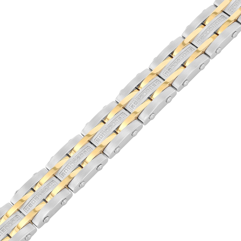 Men's 0.49 CT. T.W. Diamond Alternating Multi-Row Link Bracelet in Stainless Steel and Yellow IP - 8.5"