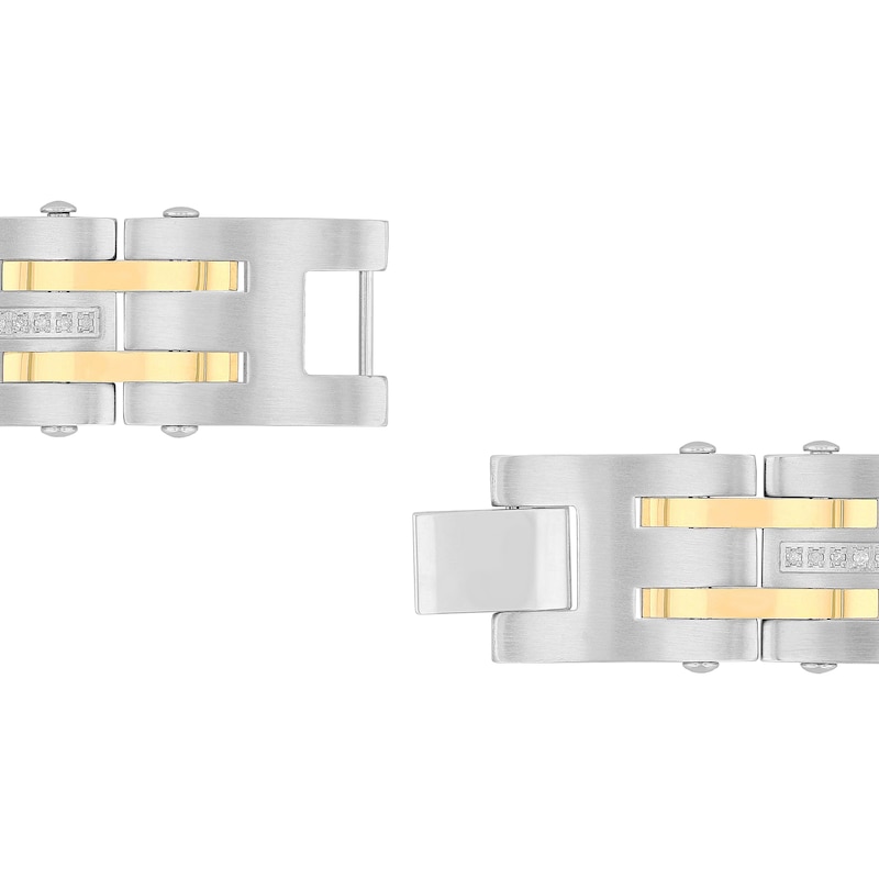 Main Image 2 of Men's 0.49 CT. T.W. Diamond Alternating Multi-Row Link Bracelet in Stainless Steel and Yellow IP - 8.5"