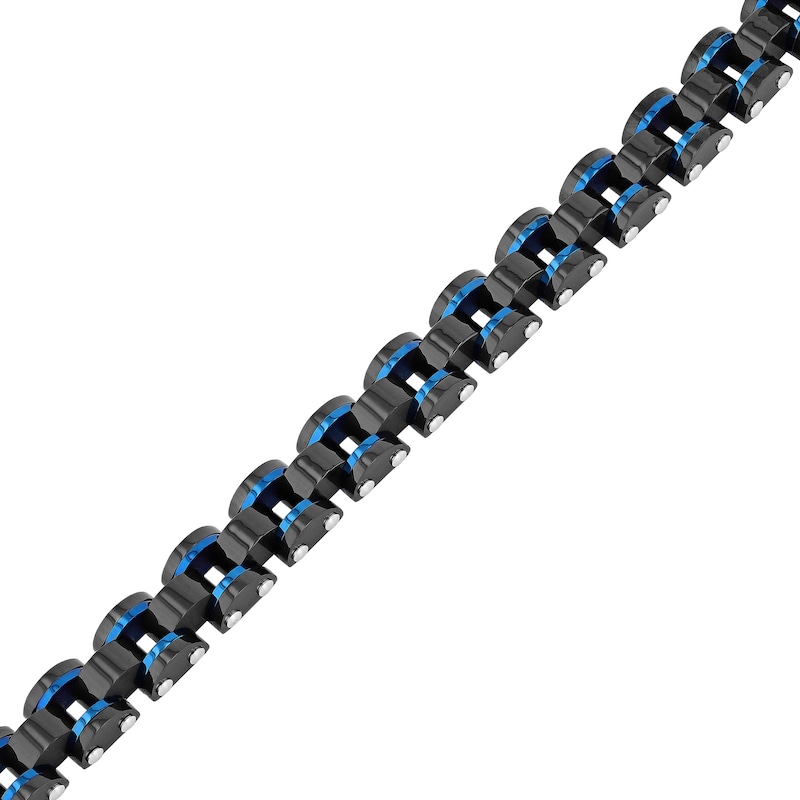 Men's 8.75mm Multi-Finish Riveted Dome Link Bracelet in Stainless Steel with Black and Blue IP - 8.5"|Peoples Jewellers