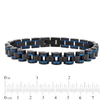 Men's 8.75mm Multi-Finish Riveted Dome Link Bracelet in Stainless Steel with Black and Blue IP - 8.5"