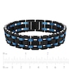 Men's 17.0mm Riveted Multi-Row Brick Pattern Link Bracelet in Stainless Steel with Black and Blue IP - 8.75"