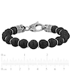 Men's 10.0mm Black Lava and Disc Bead with Skull and Crossbones Bracelet in Stainless Steel and Gunmetal Grey IP - 8.5"