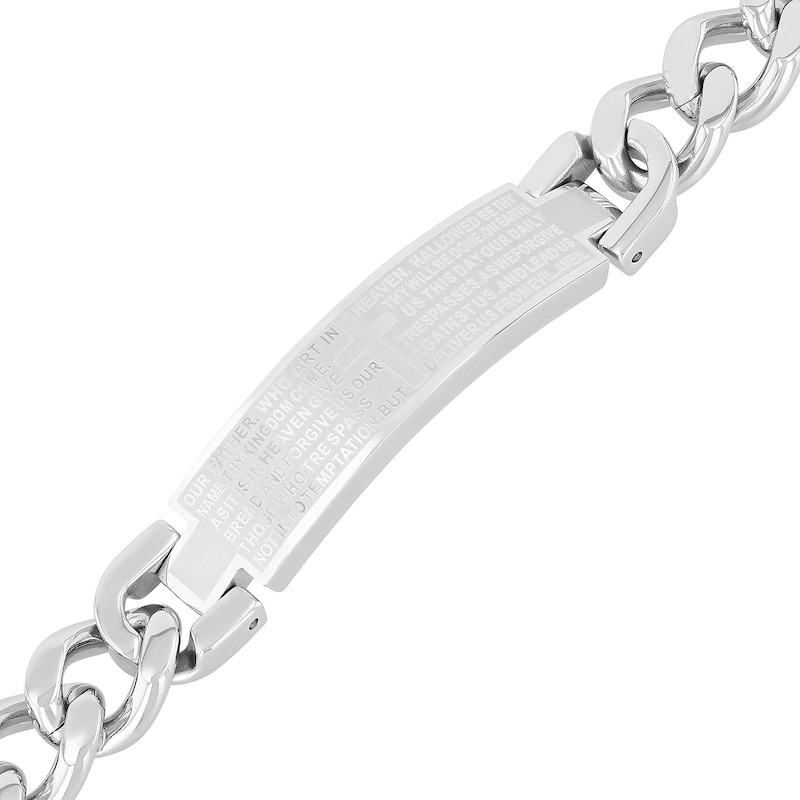 Main Image 1 of Men's Multi-Finish Lord's Prayer and Cross ID Bracelet in Stainless Steel - 8.5"