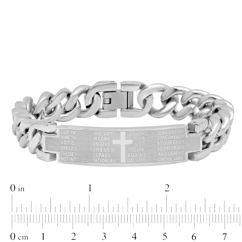 Main Image 3 of Men's Multi-Finish Lord's Prayer and Cross ID Bracelet in Stainless Steel - 8.5"