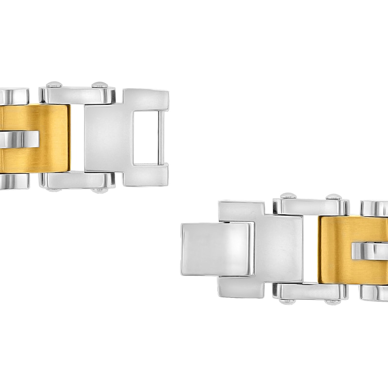 Men's 15.0mm Multi-Finish Riveted Mirrored Link Bracelet in Stainless Steel and Yellow IP - 8.5"|Peoples Jewellers