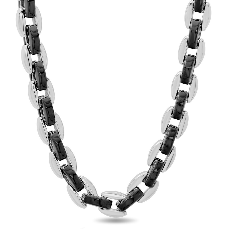 Men's 7.0mm Link Chain Necklace in Stainless Steel and Black IP - 24"|Peoples Jewellers