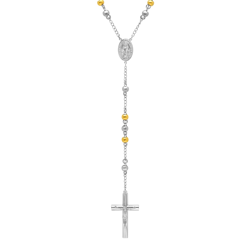 Main Image 2 of Men's Beaded Rosary in Stainless Steel and Yellow IP - 31"