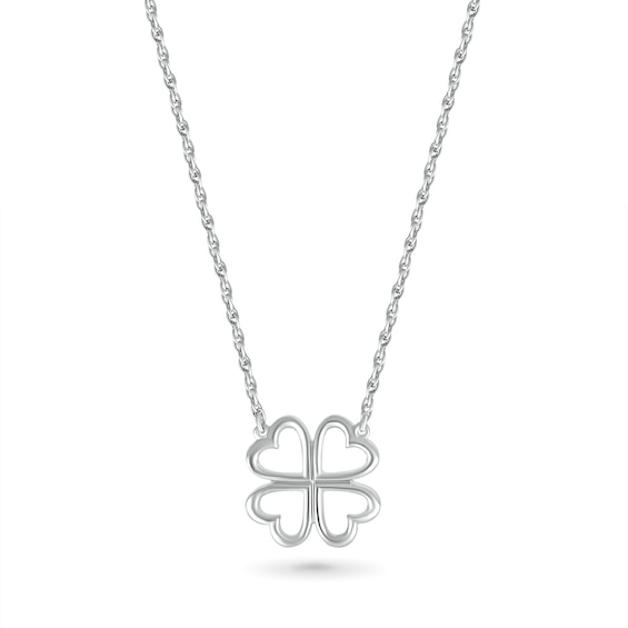 Heart-Shaped Four-Leaf Clover Outline Necklace in 10K White Gold -