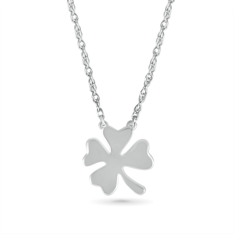 Main Image 1 of Four-Leaf Clover Necklace in 10K White Gold - 17.75"