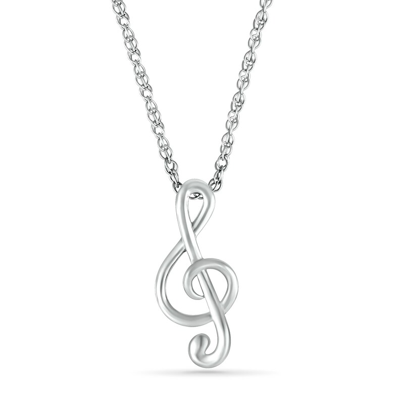 Main Image 1 of Treble Clef Pendant in 10K White Gold