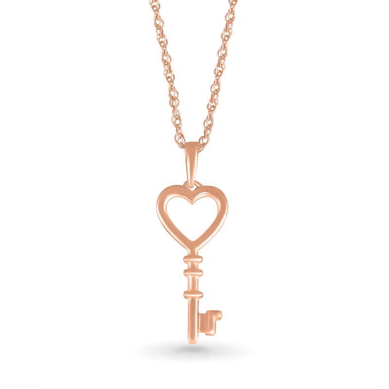 Main Image 1 of Heart-Top Key Pendant in 10K Rose Gold