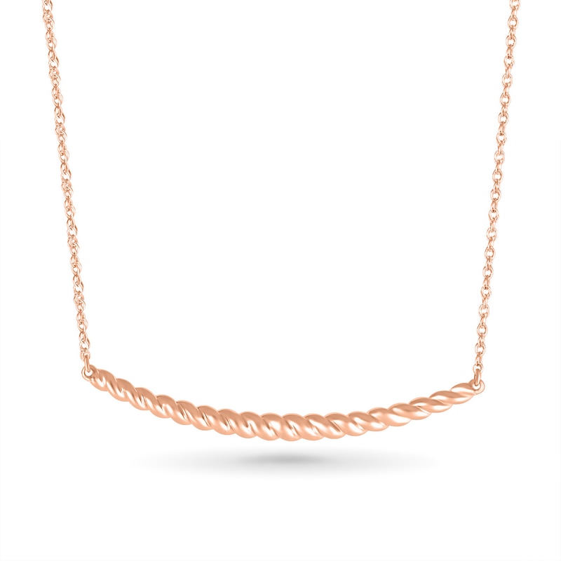 Rope-Textured Curved Bar Necklace in 10K Rose Gold - 16.5"|Peoples Jewellers