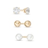 Thumbnail Image 1 of 4.0mm Freshwater Cultured Pearl, Cubic Zirconia, and Ball Three Pair Stud Earrings Set in 14K Gold