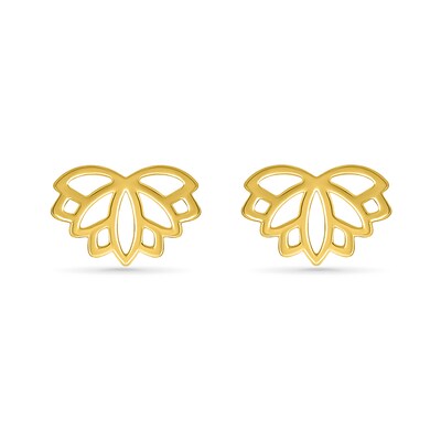 Lotus Flower Outline Stud Earrings in 10K Gold
